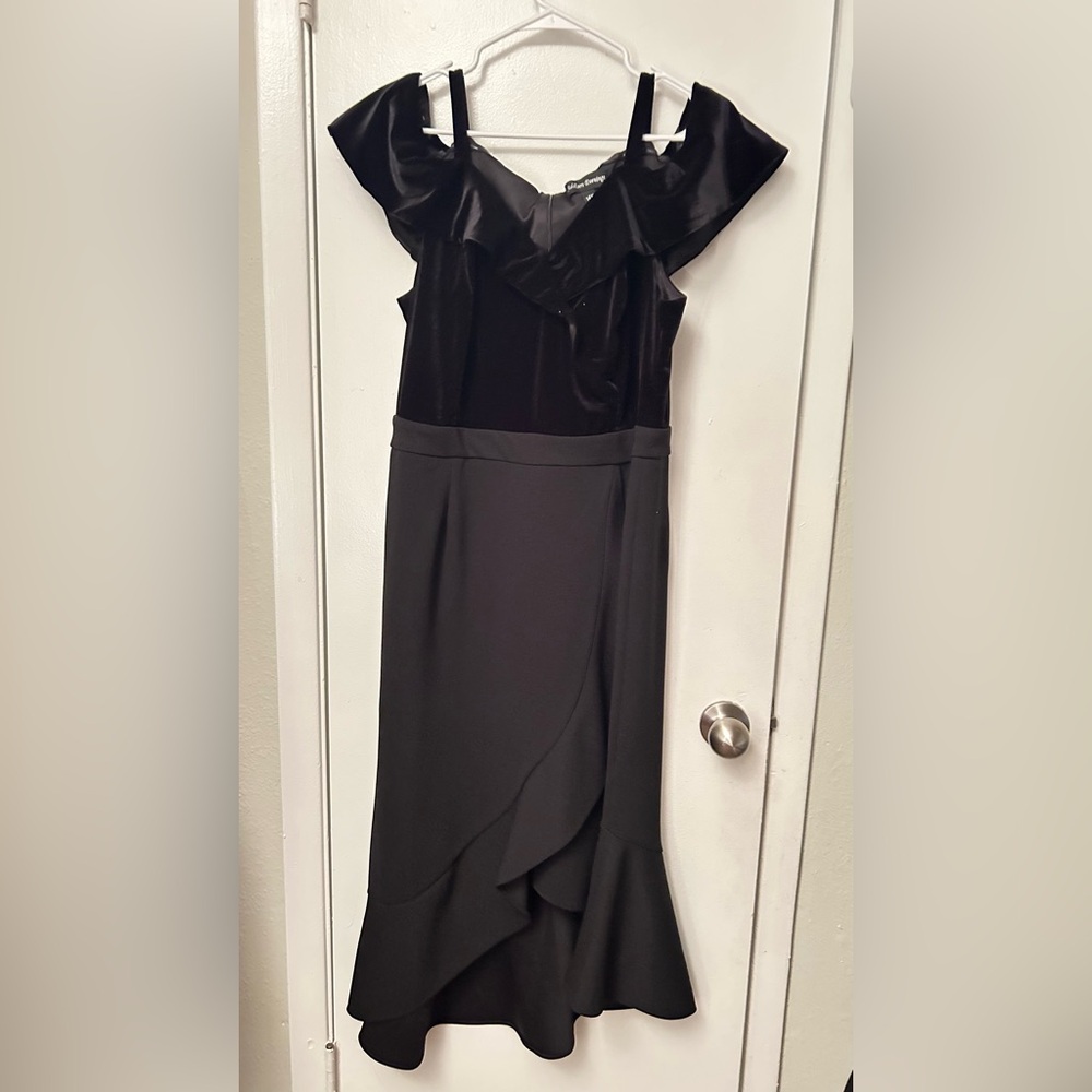 Addison Evenings Elegant Black Velvet Dress 14 W